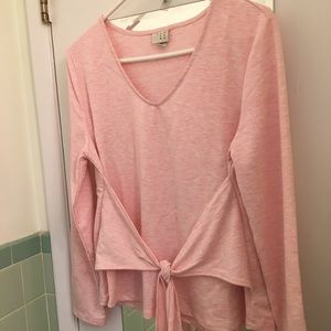 NEW pink long sleeve tee v-neck with front tie